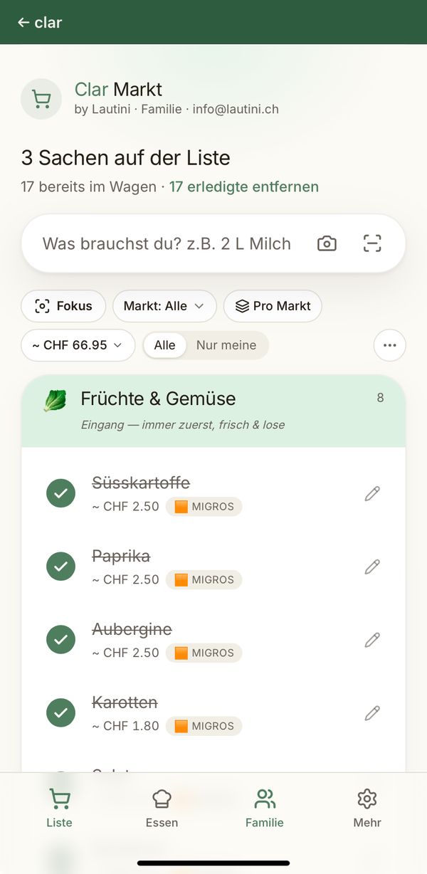 clar·markt Einkaufsliste